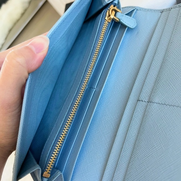 Prada Bow Flap Saffiano Leather Long Wallet Baby Blue - Picture 3 of 6